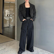 Load image into Gallery viewer, Vintage Denim Washed Jacket Wide Leg Pants Two-Piece Set