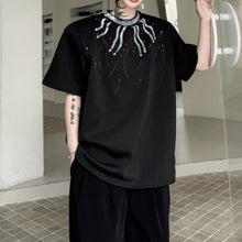 Load image into Gallery viewer, Hand-painted Print Beaded Loose Short-sleeved T-shirt