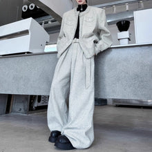 Load image into Gallery viewer, Hand-beaded Frayed Cardigan and Wide-leg Trousers Two-piece Set