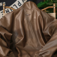 Load image into Gallery viewer, Japanese Style Stand Collar Motorcycle Leather Jacket