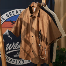 Load image into Gallery viewer, Compass Pendant Japanese Retro Short-sleeved Work Shirt