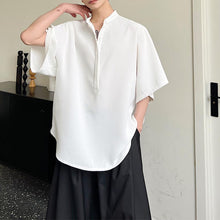 Load image into Gallery viewer, Stand Collar Short Sleeves Loose Shirts
