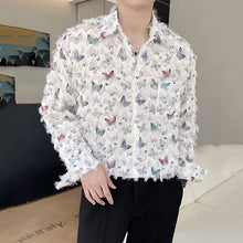 Load image into Gallery viewer, Butterfly Print Raw Edge Loose Casual Long-sleeved Shirt