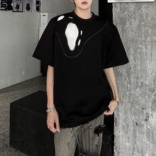 Load image into Gallery viewer, Padded Shoulder Loose Ripped Mesh T-shirt