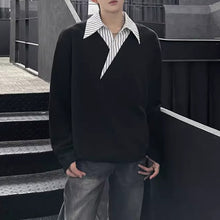 Load image into Gallery viewer, Faux Two-piece V-neck Striped Sweatshirt