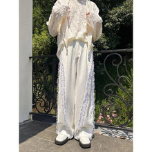 Load image into Gallery viewer, Lace Detail Beaded Straight Leg Loose Casual Trousers