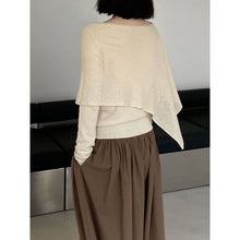 Load image into Gallery viewer, Women's Asymmetrical Knit Cape Overlay Layered Long Sleeve Shirt