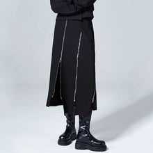 Load image into Gallery viewer, Black Irregular Zipper Slit Skirt