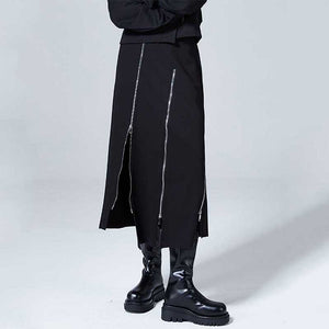 Black Irregular Zipper Slit Skirt