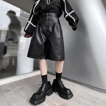 Load image into Gallery viewer, Black Pu Leather Wide Leg Shorts