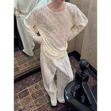 Load image into Gallery viewer, Floral Cutout Lace Pearl Shawl Overlay Crew Neck Loose Long Sleeve Shirt