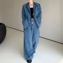 Load image into Gallery viewer, Vintage Distressed Washed Denim Jacket and Wide-leg Pants Two-piece Set