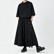 Load image into Gallery viewer, Japanese Loose Half Sleeve T-shirt High-waist Patchwork Wide-leg Skirt-pants Two-piece Set
