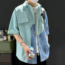 Load image into Gallery viewer, Denim Patchwork Short-sleeved Casual Shirt