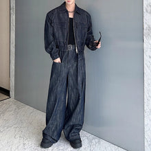 Load image into Gallery viewer, Vintage Heavy-wash Denim Jacket Distressed Wide-leg Pants Two-piece Set