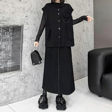 Load image into Gallery viewer, Black Loose Vest Elastic Waist Skirt Suit