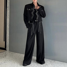 Load image into Gallery viewer, Retro Wave Topstitch Embroidery Short Jacket Straight Wide-Leg Pants Two-Piece Set