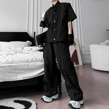 Load image into Gallery viewer, Pleated Short-sleeved Jacket and Wide-leg Pants Two-piece Suit