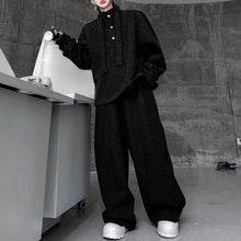 Load image into Gallery viewer, Retro Stand-up Collar Webbing Pullover Sweatshirt Wide-leg Trousers Two-piece Set