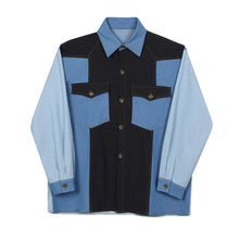 Load image into Gallery viewer, Denim Patchwork Contrasting Lapel Shirt
