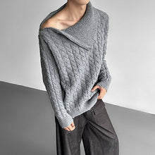 Load image into Gallery viewer, Off-shoulder Zip-up Turtleneck Cable Knit Sweater