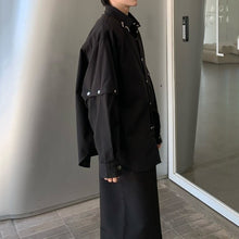 Load image into Gallery viewer, Black Padded Shoulder Long Sleeve Metallic Stitching Shirt