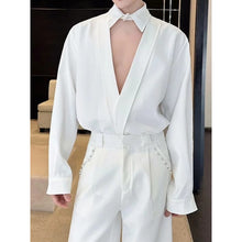 Load image into Gallery viewer, Adjustable Collar Deep Plunging V Neck Cutout Loose Shirt