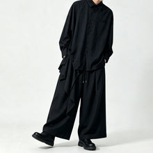 Load image into Gallery viewer, Japanese Draped Asymmetric Hem Long Sleeve Shirt Wide-leg Pants Two-piece Set