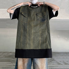 Load image into Gallery viewer, Denim Patchwork Shoulder Pad T-shirt