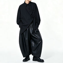 Load image into Gallery viewer, Japanese Asymmetric Long-sleeve Shirt Loose Wide-leg PU Leather Pants Two-piece Set