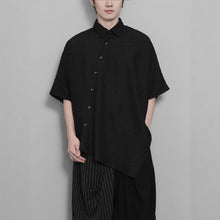 Load image into Gallery viewer, Dark Jacquard Retro Irregular Hem Short-sleeved Shirt