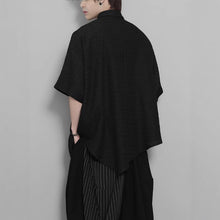 Load image into Gallery viewer, Dark Jacquard Retro Irregular Hem Short-sleeved Shirt