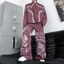 Load image into Gallery viewer, Fringed Denim Jacket and Ripped Jeans Two-piece Set