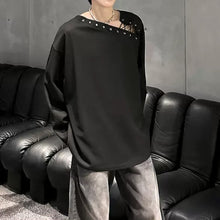 Load image into Gallery viewer, Asymmetrical Shoulder Straps Textured Long-Sleeve T-Shirt