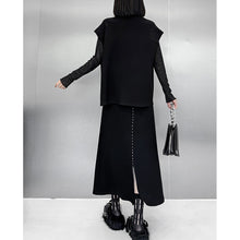 Load image into Gallery viewer, Black Loose Vest Elastic Waist Skirt Suit