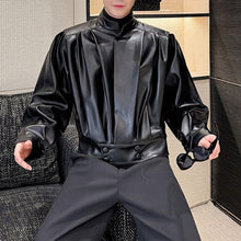 Load image into Gallery viewer, Stand Collar Pleated Short Leather Jacket