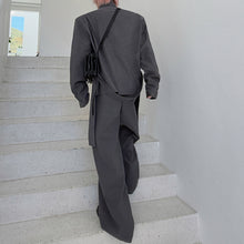 Load image into Gallery viewer, Stand Collar Padded Shoulder Jacket Loose Belt Wide Leg Pants Two Piece Set