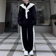 Load image into Gallery viewer, Contrasting Color Detachable Cape Sweatshirt Loose Sweatpants Two-piece Set