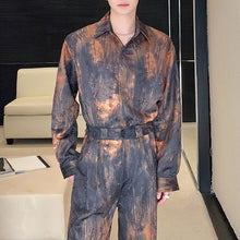 Load image into Gallery viewer, Jacquard Tie-dye Long-sleeved Shirt Wide-leg Trousers Velvet Girdle Three-piece Set