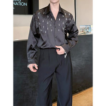Load image into Gallery viewer, Rhinestone Crystal Pendant Satin Lapel Loose Long Sleeve Shirt