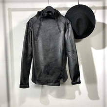 Load image into Gallery viewer, Leather Stand Collar Zippered Irregular Sweatshirt