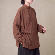 Load image into Gallery viewer, Cotton Textured Cross Collar Wrap Side Tie Loose Cardigan