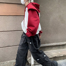 Load image into Gallery viewer, Short Black and White Stitching Shoulder Pad Hoodie