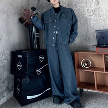 Load image into Gallery viewer, Denim Cropped Jacket with Buttons and Wide-Leg Pants Two-Piece Set