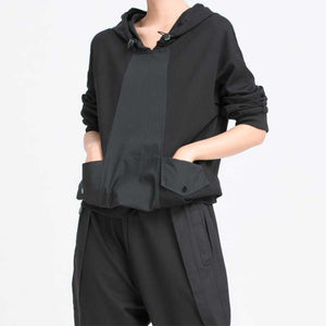 Contrast Panel Hooded Long Sleeve T-Shirt