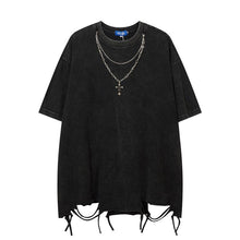 Load image into Gallery viewer, Hem Ripped Necklace Trim Short Sleeve T-Shirt