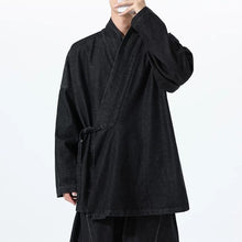 Load image into Gallery viewer, Vintage Washed Denim Cross Front Kimono Coat