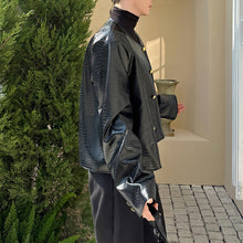 Load image into Gallery viewer, Round Neck PU Leather Cropped Jacket