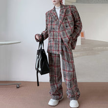 Load image into Gallery viewer, Notch Lapel Loose Blazer Casual Trousers Plaid Suit Two-piece Suit