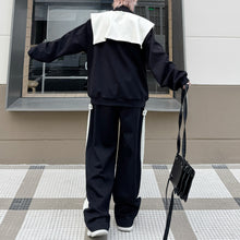 Load image into Gallery viewer, Contrasting Color Detachable Cape Sweatshirt Loose Sweatpants Two-piece Set